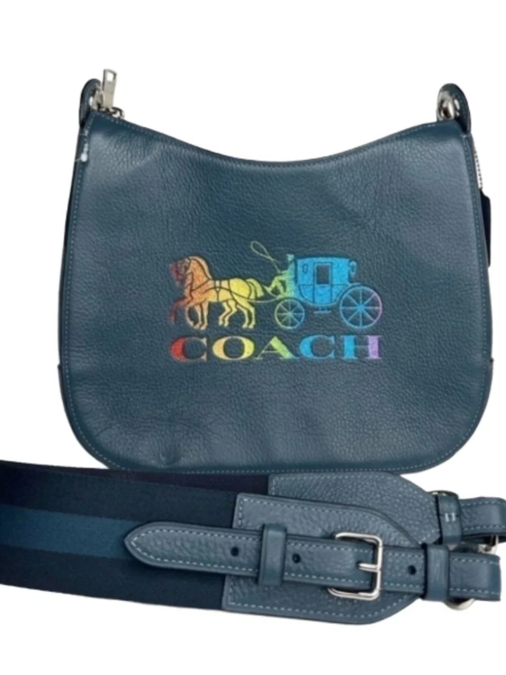 Coach F76766 Blue Leather Pride Rainbow Glitter JES Hobo Bag Pride GUC